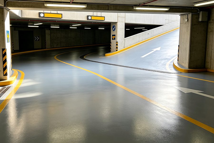 Waterborne epoxy floor paint applied on industrial workshop flooring, smooth durable real project photo