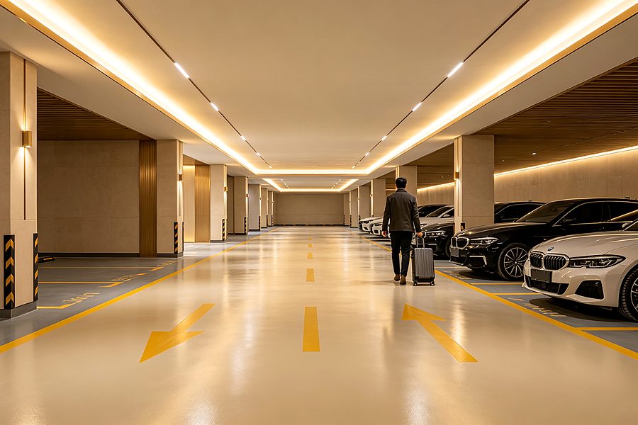 Waterborne epoxy floor paint applied on industrial workshop flooring, smooth durable real project photo